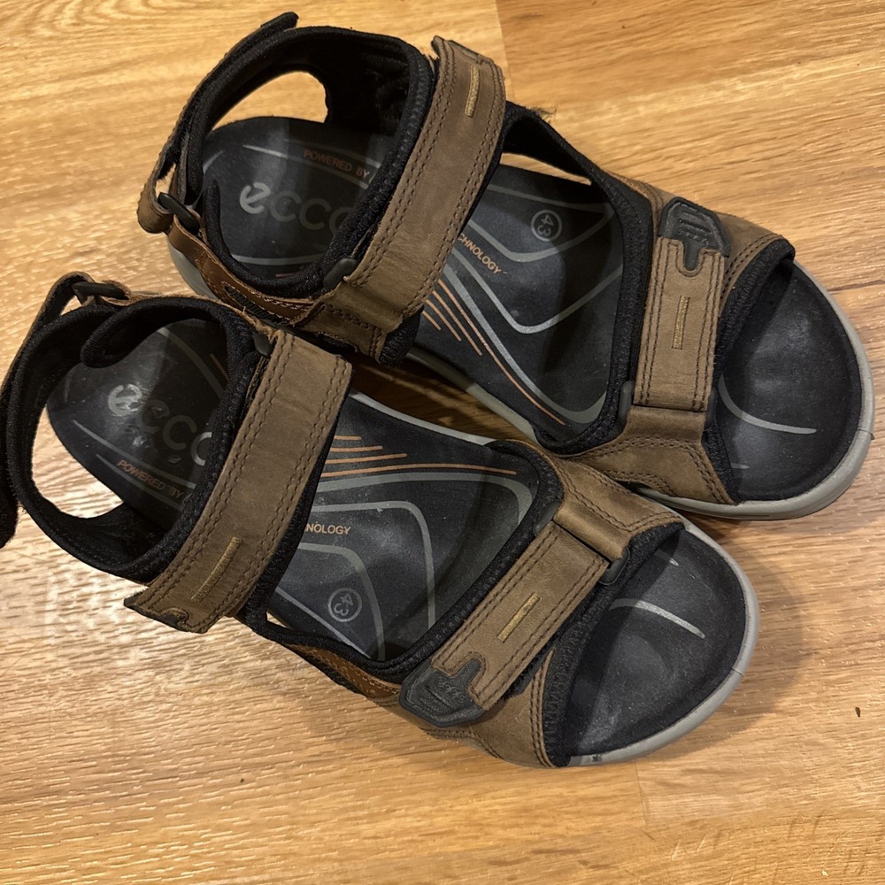 ECCO Men's Brown Leather Sports Sandals EU 43 US‎ 9 - 9.5 Adjustable Walking